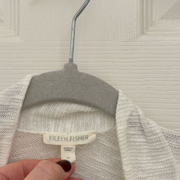 Eileen Fisher System Organic Linen Cotton Blend Cardigan Size Medium White - Picture 3 of 5